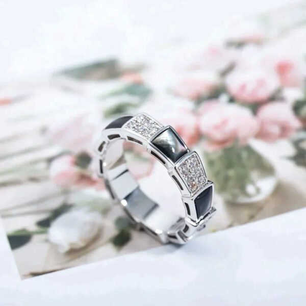 SERPENTI RING SILVER DIAMOND BLACK MOP 4MM