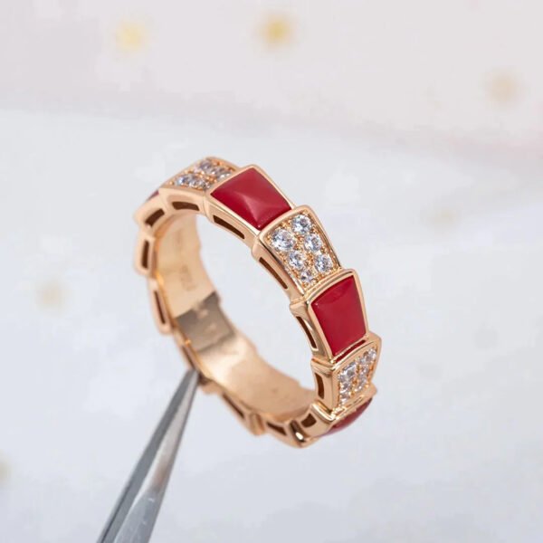 SERPENTI RING ROSE GOLD CARNELIAN DIAMOND PAVED 4MM