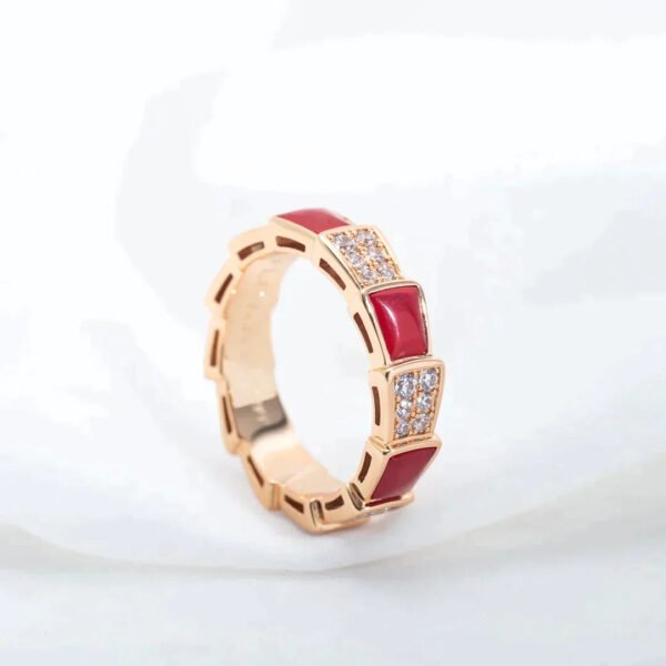 SERPENTI RING ROSE GOLD CARNELIAN DIAMOND PAVED 4MM