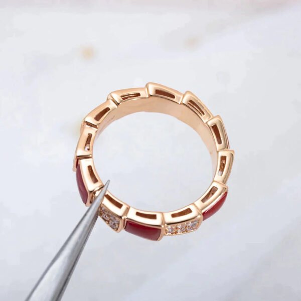 SERPENTI RING ROSE GOLD CARNELIAN DIAMOND PAVED 4MM