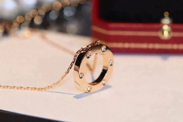 LOVE NECKLACE 16MM 6 DIAMONDS ROSE GOLD