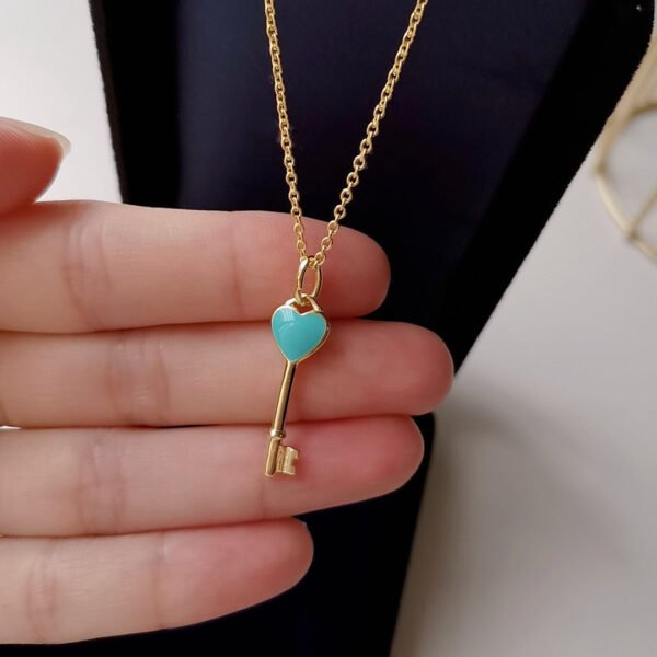 KEY PEDANT TURQUOISE HEART GOLD NECKLACE