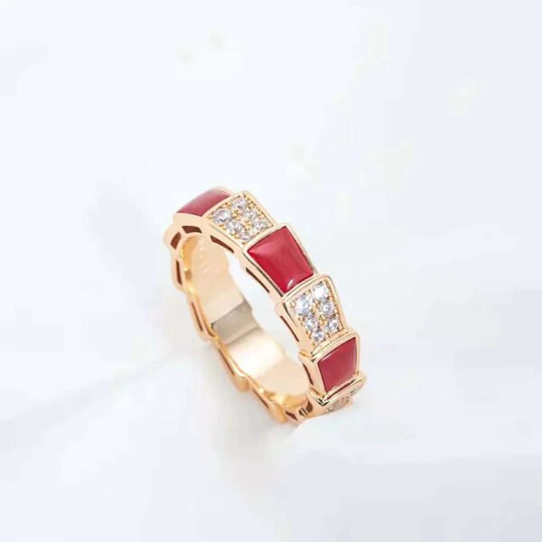 SERPENTI RING ROSE GOLD CARNELIAN DIAMOND PAVED 4MM