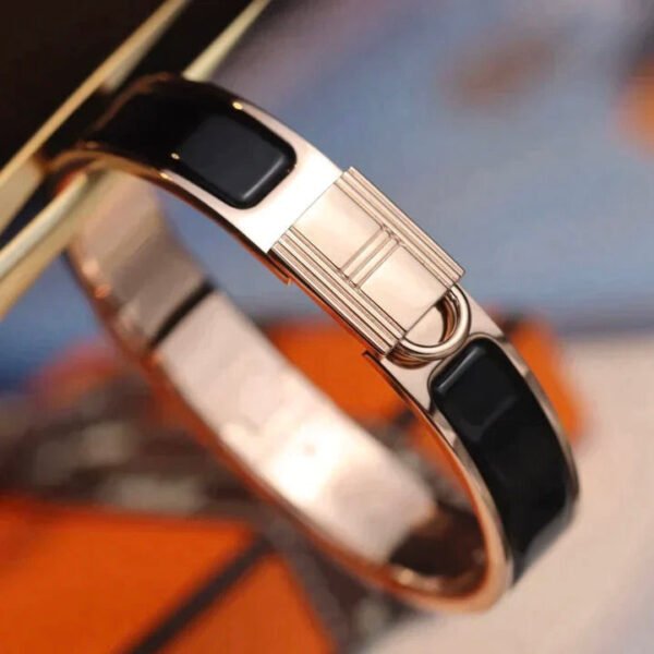 H LOCK BLACK PINK GOLD BRACELET 12MM