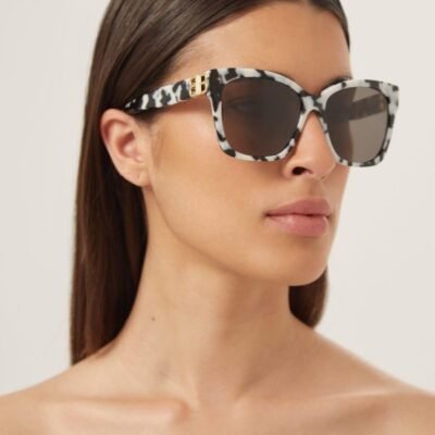 Balenciaga squared femenine zebra sunglasses with BB folding - Lux Studios