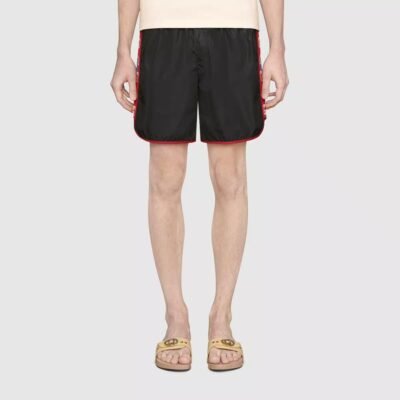 Nylon swim shorts with logo stripe - Lux Studios