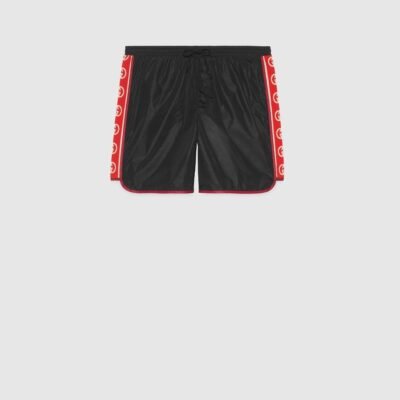 Nylon swim shorts with logo stripe - Lux Studios