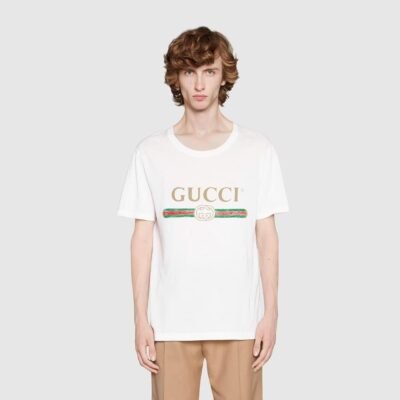Oversize washed T-shirt with Gucci logo - Lux Studios