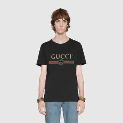 Oversize washed T-shirt with Gucci logo - Lux Studios