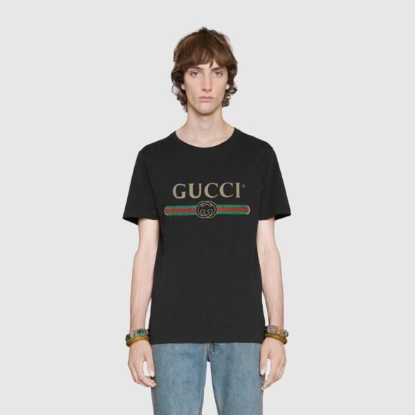 Oversize washed T-shirt with Gucci logo - Lux Studios