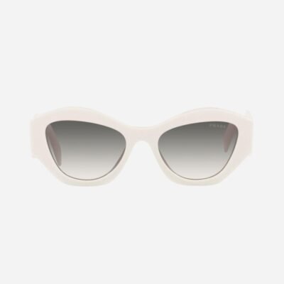 Prada oval white sunglasses featuring iconic logo - Lux Studios
