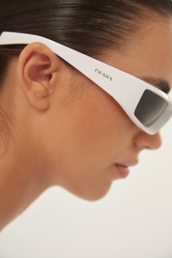 Prada runway wrap around white sunglasses - Lux Studios