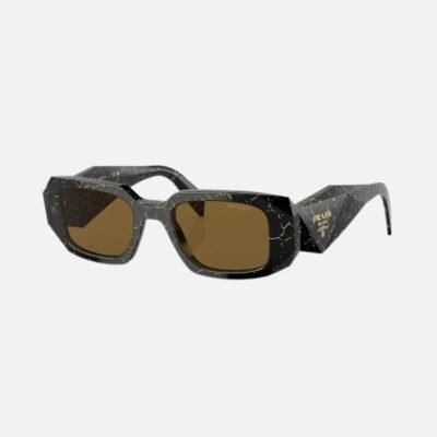 Prada symbol black and yellow marble oval sunglasses - Lux Studios