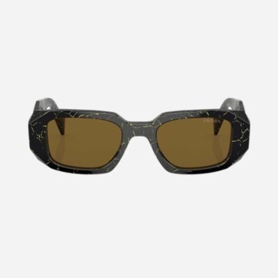 Prada symbol black and yellow marble oval sunglasses - Lux Studios