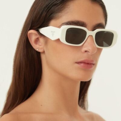 Prada symbol white oval sunglasses - Lux Studios