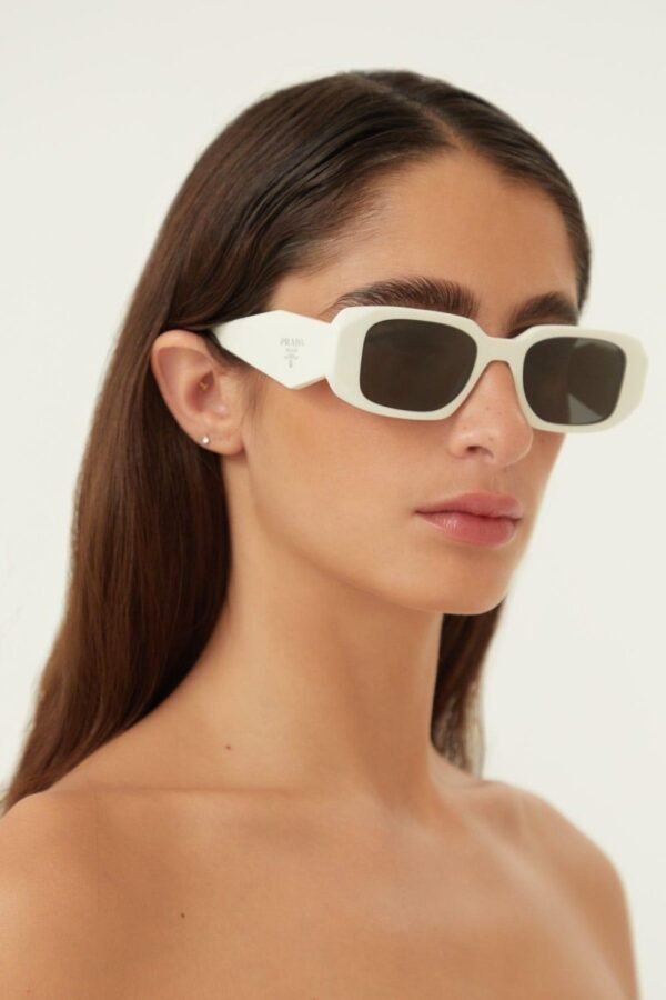 Prada symbol white oval sunglasses - Lux Studios