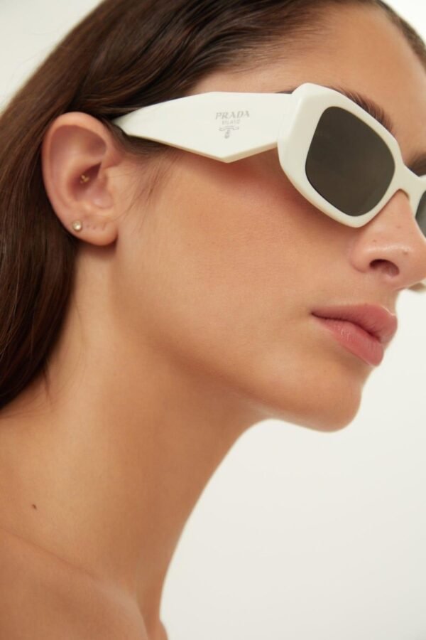 Prada symbol white oval sunglasses - Lux Studios