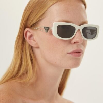 Prada white micro sunglasses with metal temple - Lux Studios