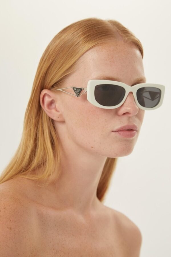 Prada white micro sunglasses with metal temple - Lux Studios