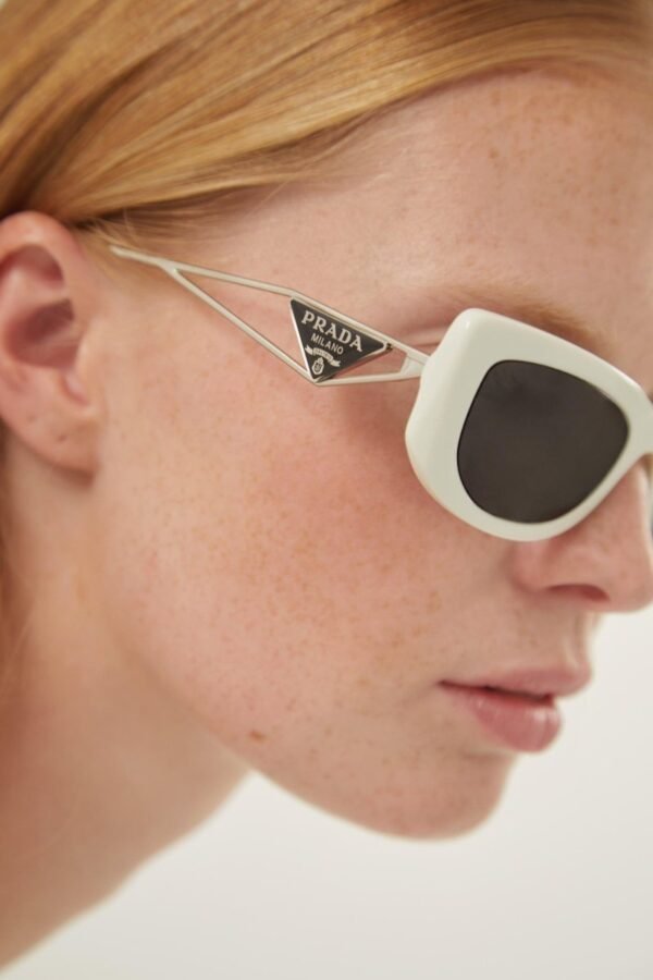 Prada white micro sunglasses with metal temple - Lux Studios