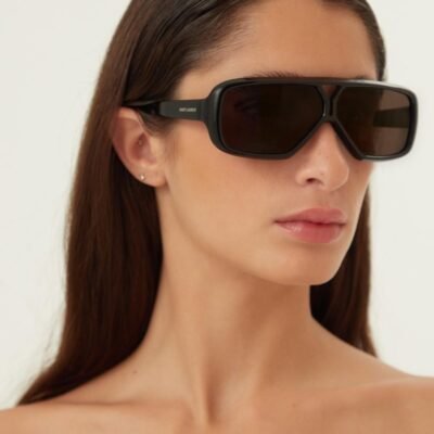 Saint Laurent acetate pilot black sunglasses - Lux Studios