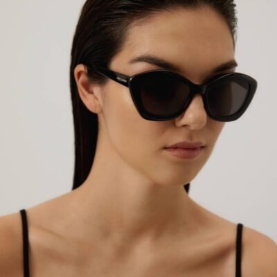 Saint Laurent geometric cat-eye black sunglasses - Lux Studios