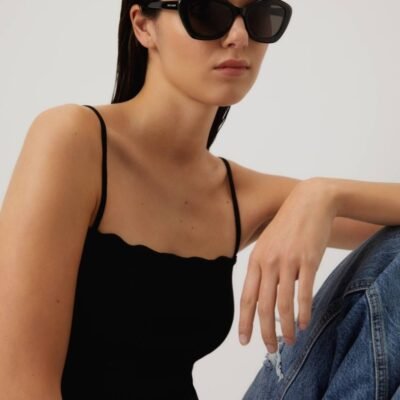 Saint Laurent geometric cat-eye black sunglasses - Lux Studios