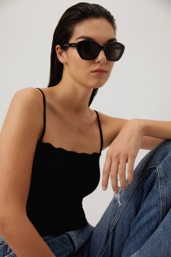 Saint Laurent geometric cat-eye black sunglasses - Lux Studios