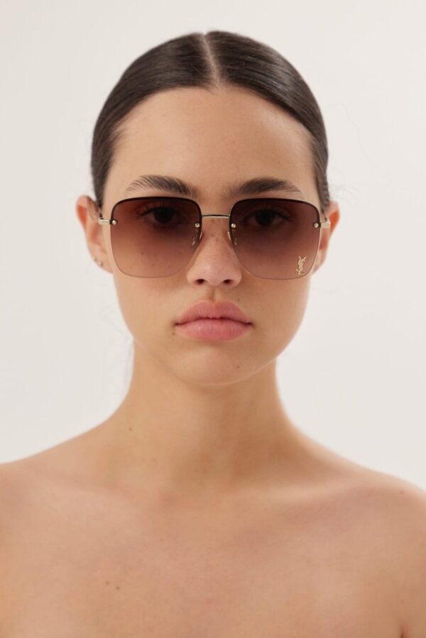 Saint Laurent gold squared metal sunglasses - Lux Studios