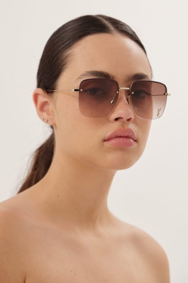 Saint Laurent gold squared metal sunglasses - Lux Studios