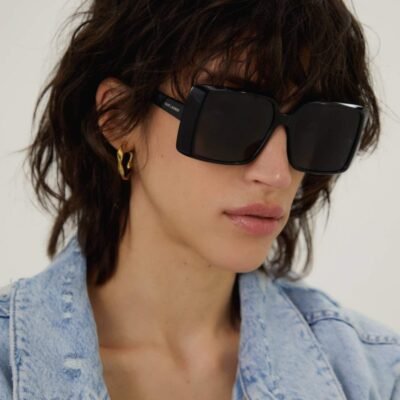 Saint Laurent squared 70s inspired black acetate sunglasses - Lux Studios