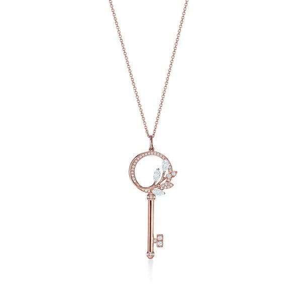 VICTORIA DIAMOND ROSE GOLD VINE CIRCLE KEY NECKLACE