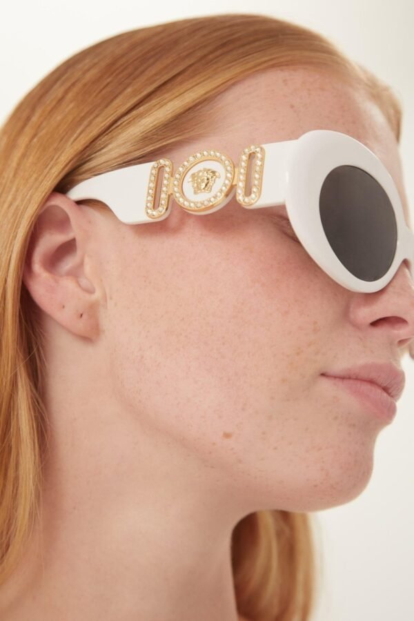Versace biggie oval sunglasses in white with iconic jellyfish - Lux Studios