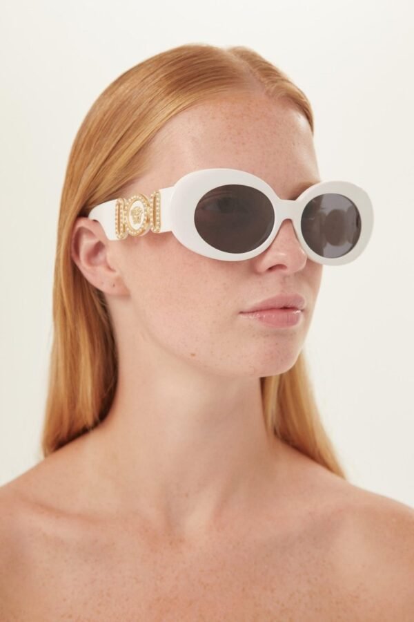 Versace biggie oval sunglasses in white with iconic jellyfish - Lux Studios