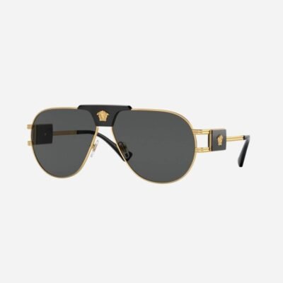 Versace black metal pilot sunglasses with iconic jellyfish and gold details - Lux Studios