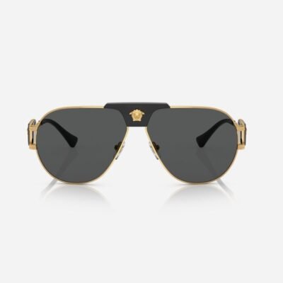 Versace black metal pilot sunglasses with iconic jellyfish and gold details - Lux Studios